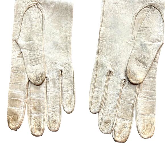 Hochschild Kohn Made in France White Gloves kid leather elbow length opera FLAWS - Picture 5 of 7